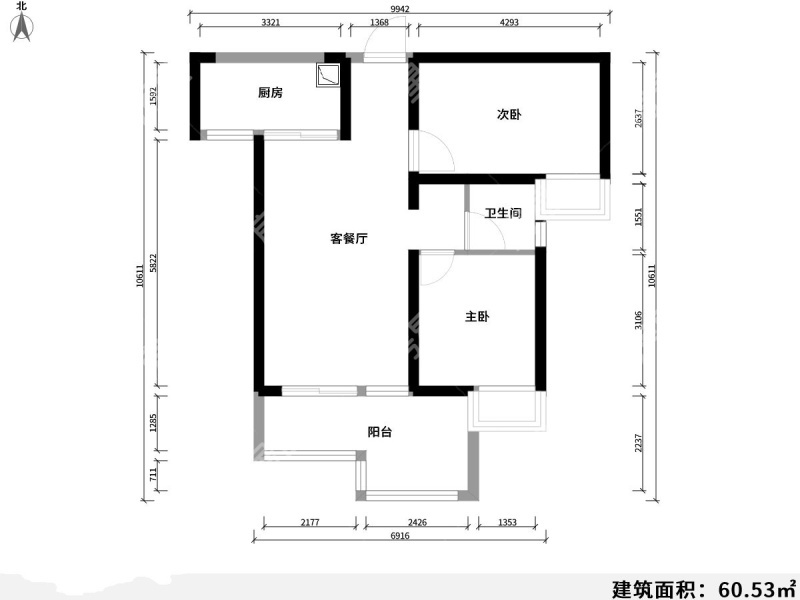 2室2廳1陽(yáng)臺(tái) 融創(chuàng)春風(fēng)十里A10地塊戶型圖