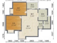 2室2廳1陽臺 麗水雅苑戶型圖