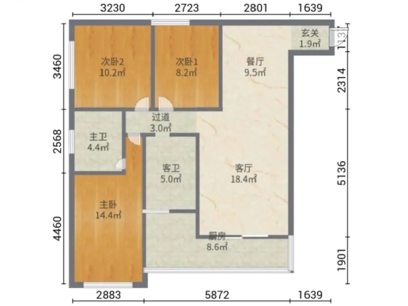 3室2廳 溪畔麗景戶型圖