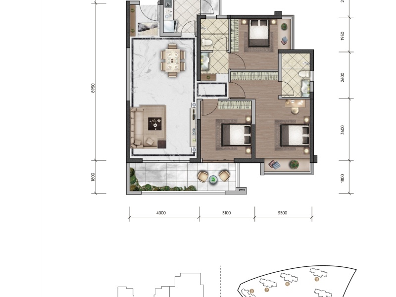 3室2廳1陽臺(tái) 招商雍和府一期戶型圖