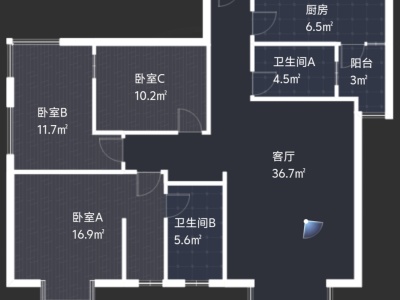 3室2廳2陽臺 花香四季戶型圖