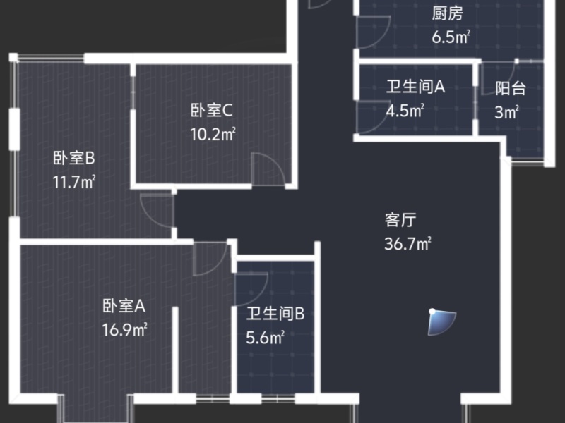 3室2廳2陽臺 花香四季戶型圖