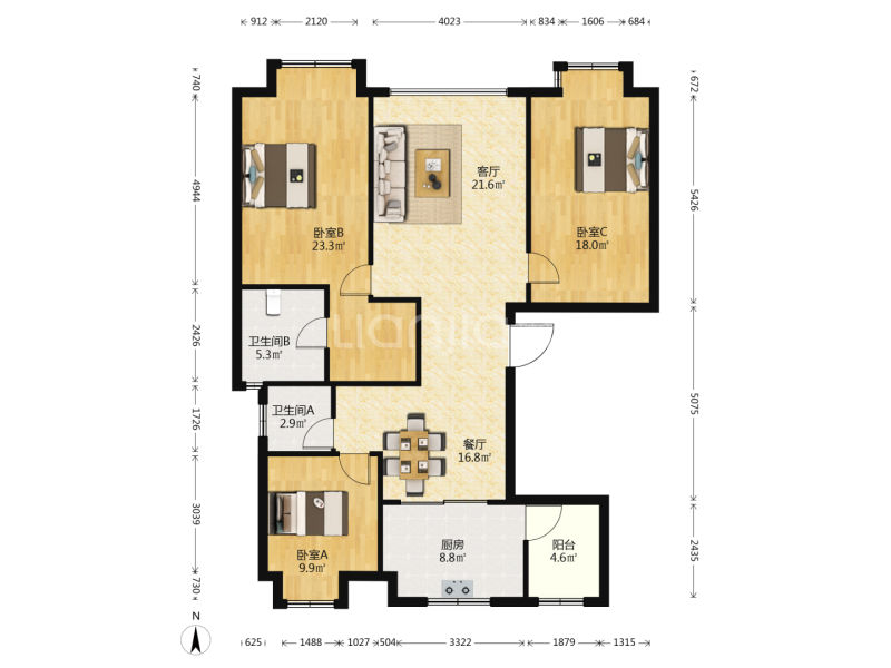 4室2廳1陽臺 綠地海珀瀾庭戶型圖