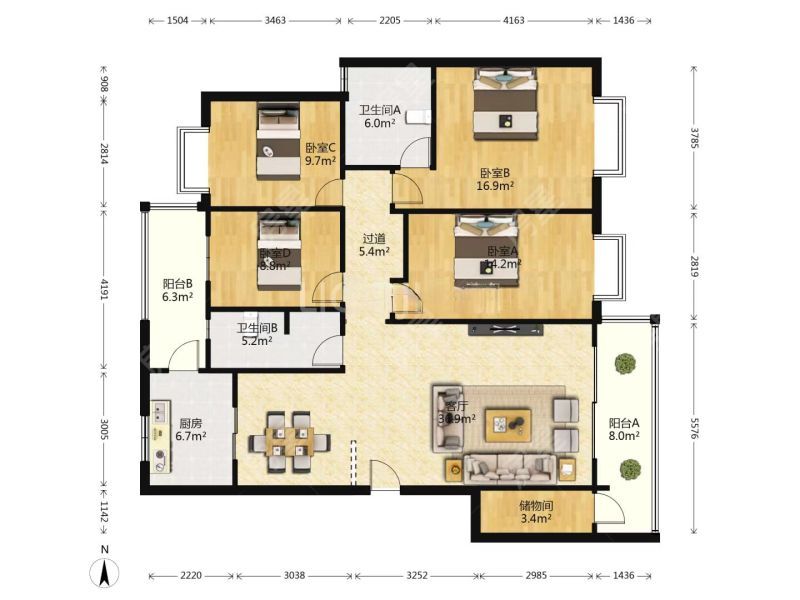 4室2廳1陽臺(tái) 云南映象C區(qū)戶型圖