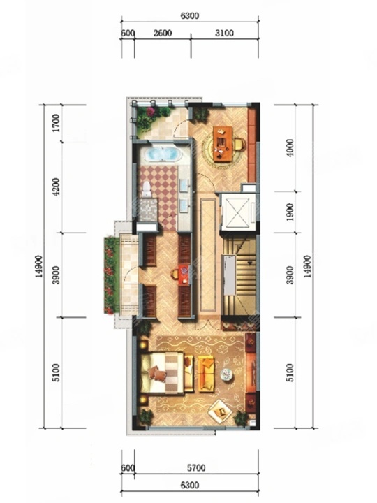 4室2廳3陽臺 昆明恒大云璽別墅戶型圖