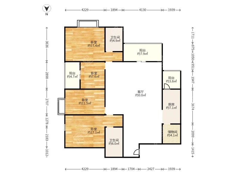 4室2廳1陽臺 潤城四區(qū)戶型圖