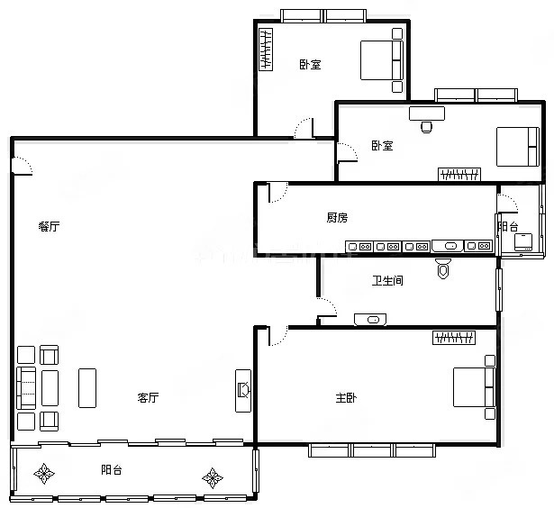 3室2廳2陽(yáng)臺(tái) 盛高大城二期戶型圖