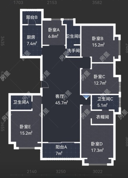 5室2廳2陽(yáng)臺(tái) 筑友雙河灣博雅苑戶型圖