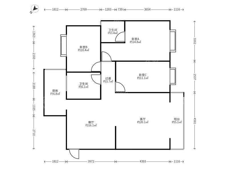 3室2廳2陽臺 遠洋風(fēng)景戶型圖