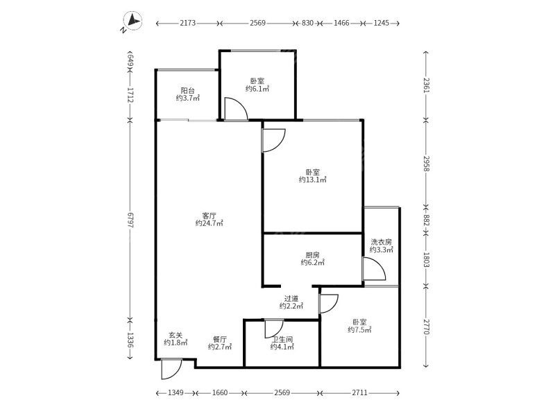 3室2廳1陽(yáng)臺(tái) 俊發(fā)城紫薇苑A區(qū)戶(hù)型圖