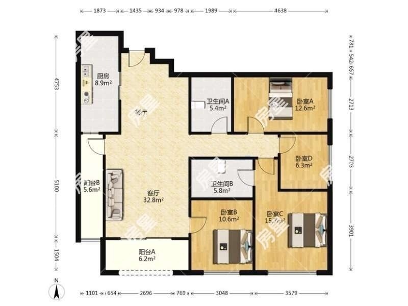 4室2廳2陽臺(tái) 金尚俊園一期戶型圖