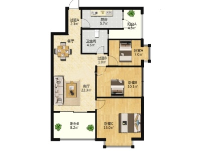 3室2廳1陽臺(tái) 香樟俊園二期