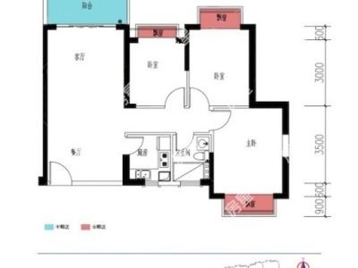 3室2廳1陽(yáng)臺(tái) 瀚林瀾山