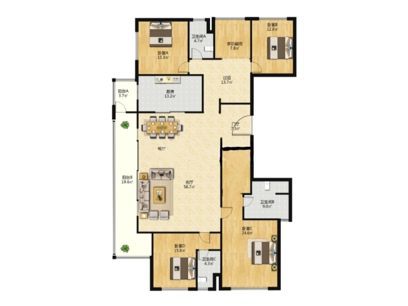 5室2廳2陽(yáng)臺(tái) 俊發(fā)逸天峰戶型圖