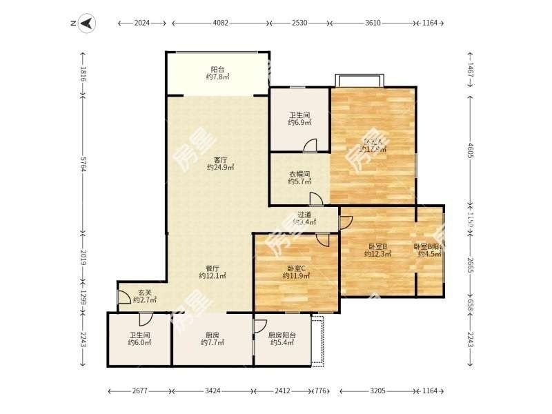 3室2廳2陽(yáng)臺(tái) 未名城A8戶(hù)型圖