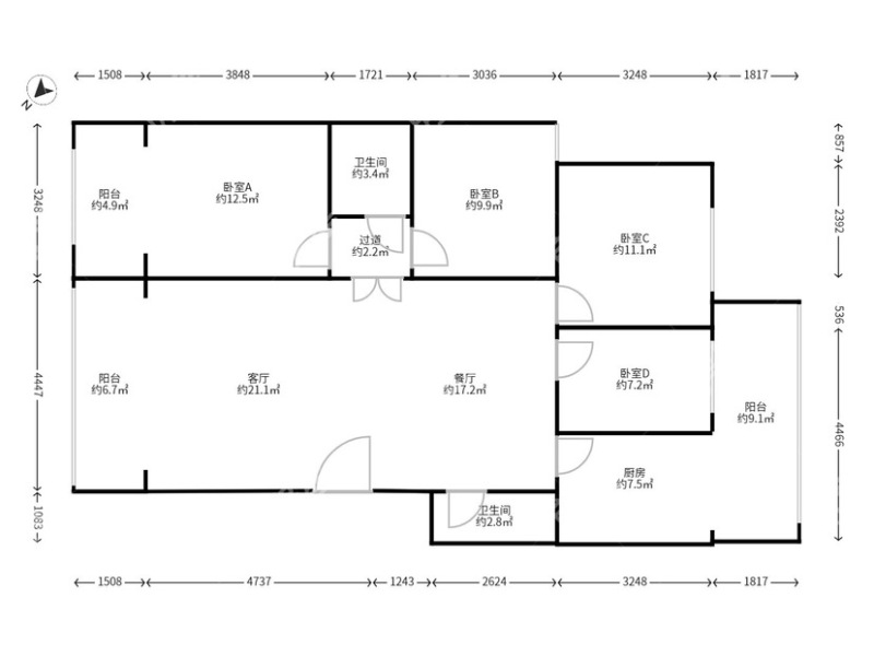 4室2廳2陽(yáng)臺(tái) 云山小區(qū)戶型圖