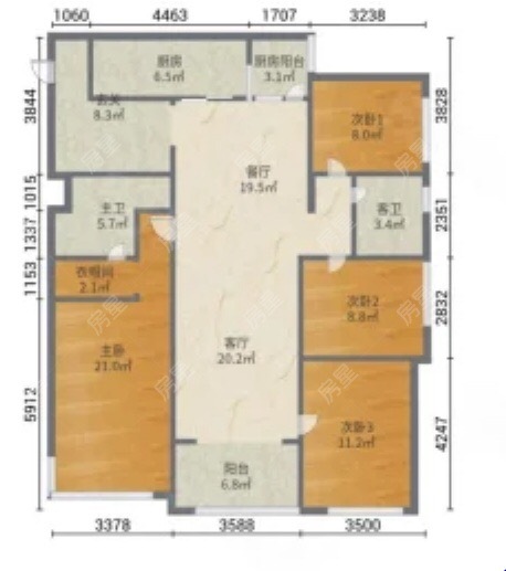 4室2廳1陽(yáng)臺(tái) 俊發(fā)城茉莉苑戶型圖