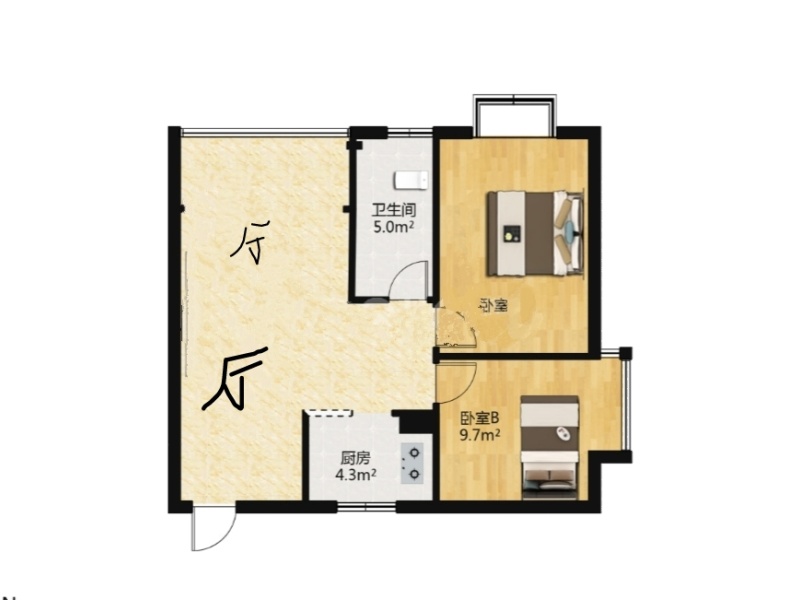 2室2廳1陽臺 時光俊園戶型圖