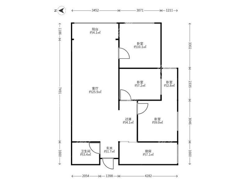 3室2廳1陽臺(tái) 葡萄街區(qū)天宇花園戶型圖