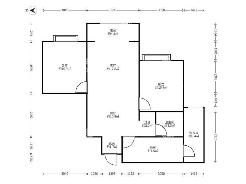 2室2廳1陽臺(tái) 蘭亭上錦二期戶型圖