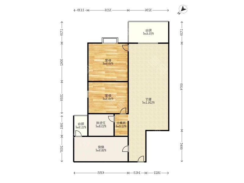 2室2廳1陽臺 西城時代A3地塊錦繡苑戶型圖