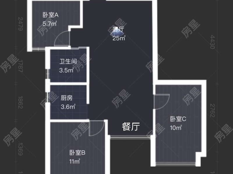 3室2廳1陽(yáng)臺(tái) 候谷花園戶型圖