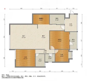3室2厅2阳台 金江小区曦苑户型图