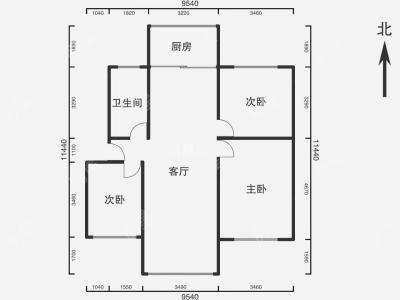 3室2廳2陽臺 月牙塘小區(qū)戶型圖