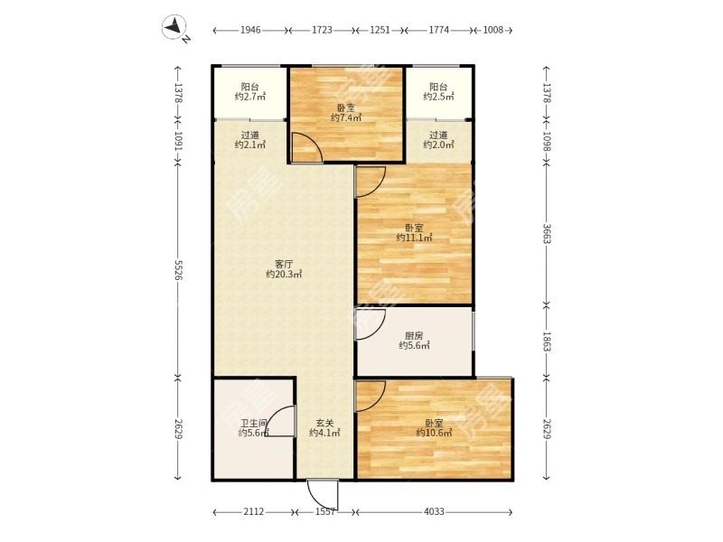3室2廳1陽臺 金尚俊園二期戶型圖