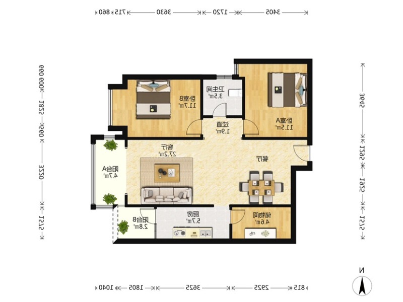 2室2廳2陽(yáng)臺(tái) 金坤尚城祥和里戶型圖