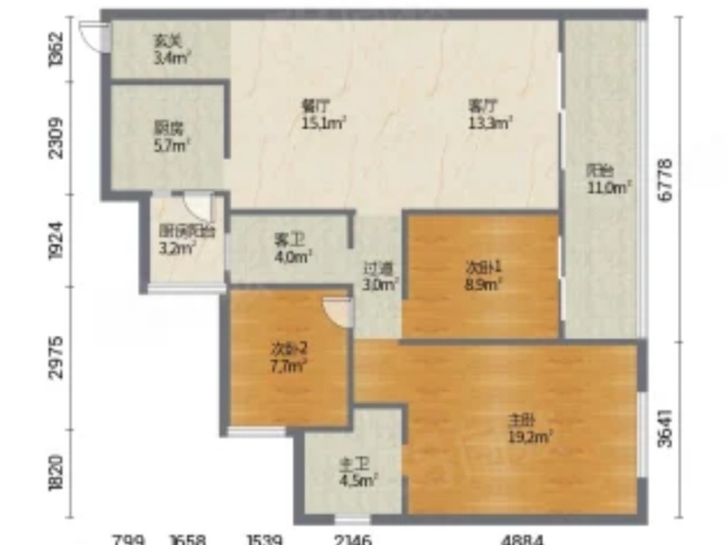 3室2廳2陽(yáng)臺(tái) 藍(lán)光水岸公園戶型圖