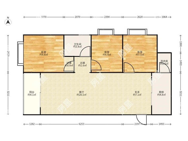 3室2廳1陽臺(tái) 金曇花園戶型圖