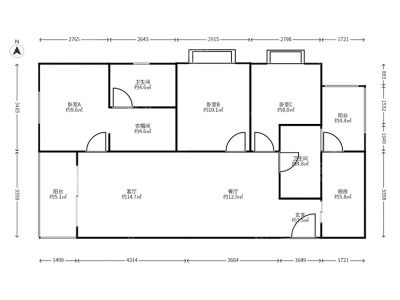 3室2廳2陽臺 萬科中天北宸