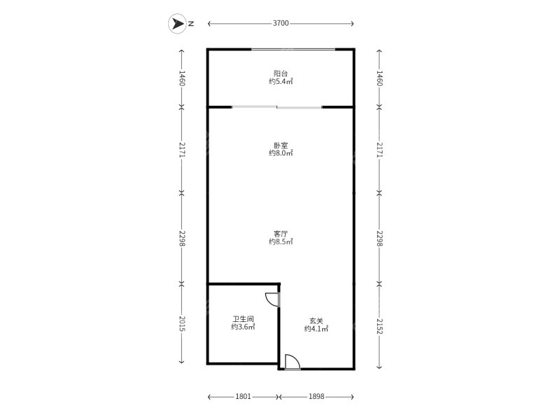 1室1廳1陽臺(tái) 同德昆明廣場(chǎng)上北區(qū)戶型圖