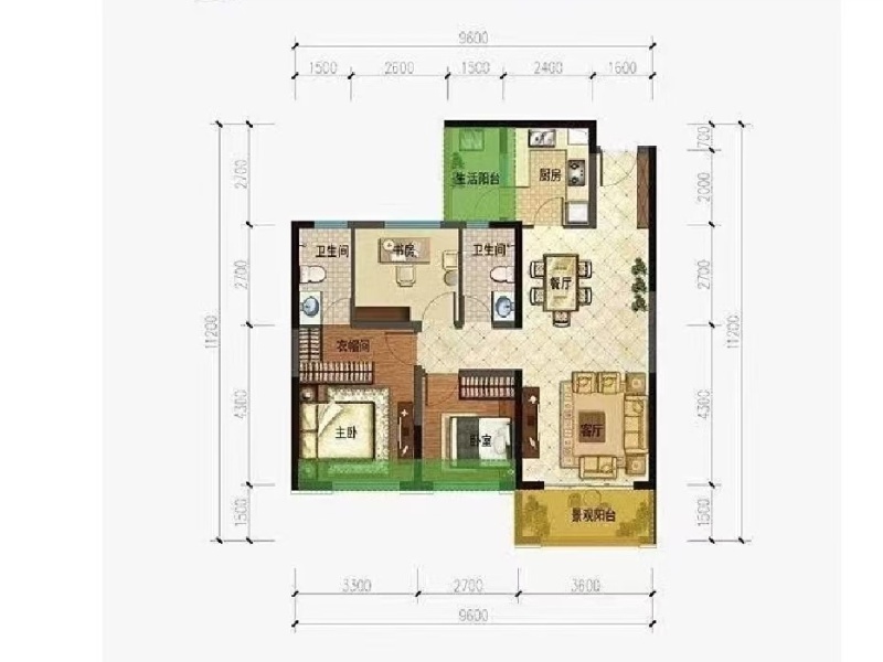 3室2廳2陽臺(tái) 藍(lán)光水岸公園戶型圖