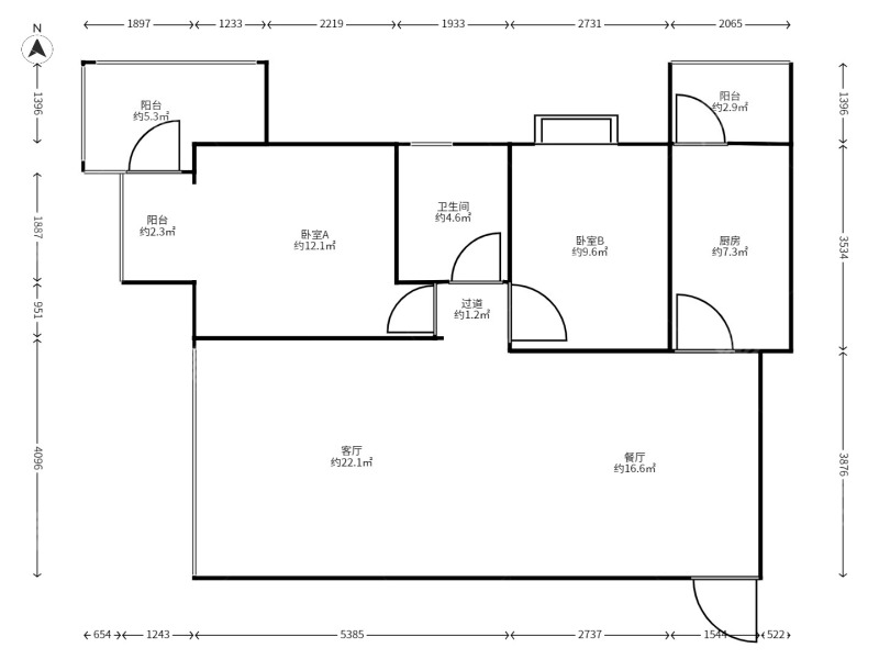 2室2廳2陽(yáng)臺(tái) 遠(yuǎn)洋風(fēng)景戶型圖