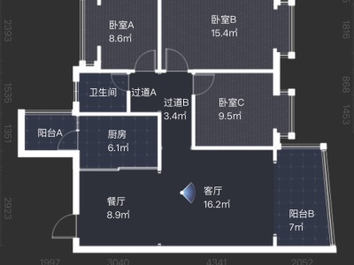 3室2廳1陽臺 東驤神駿一期戶型圖