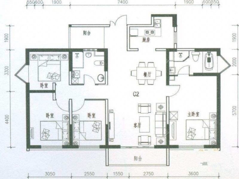 4室2廳1陽臺 新亞洲星宇園戶型圖