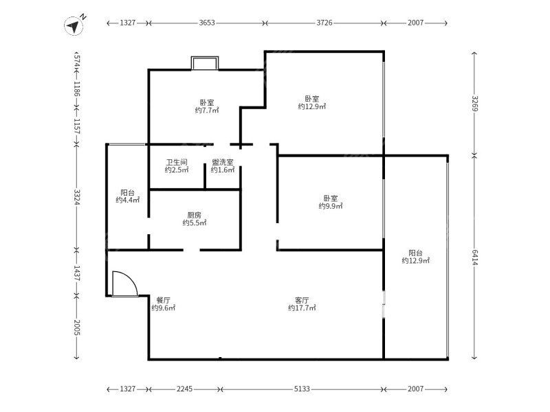 3室1廳2陽臺 恒泰滇池名門金逸嘉園戶型圖