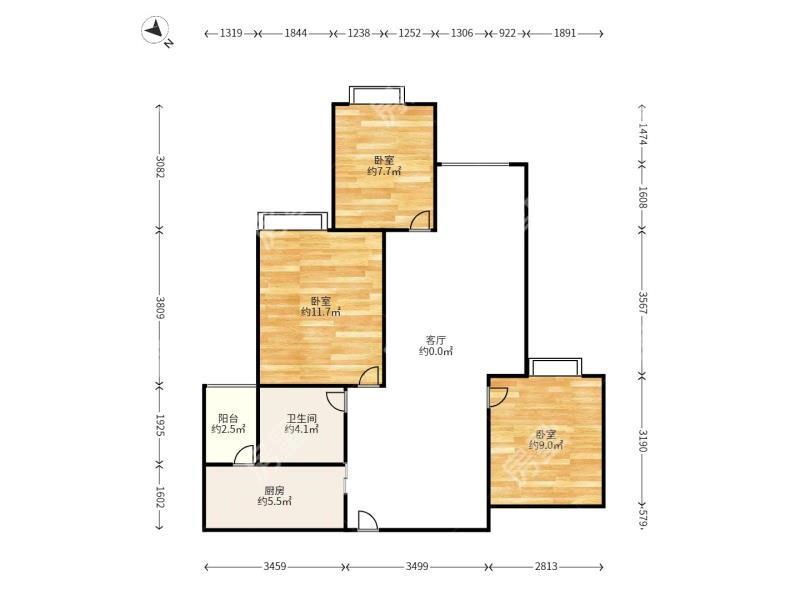 3室2廳1陽(yáng)臺(tái) 金地星月戶型圖