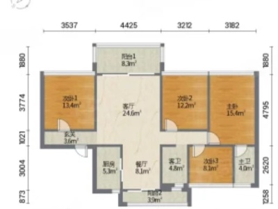 4室2廳2陽(yáng)臺(tái) 碧桂園KCC云南映象