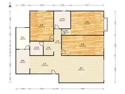 3室2廳1陽(yáng)臺(tái) 金呈北泰花園
