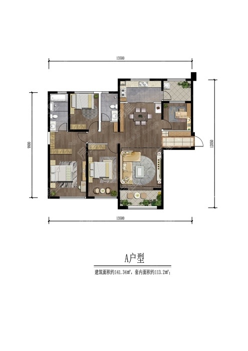 4室2廳2陽臺 萬科翡翠一期戶型圖