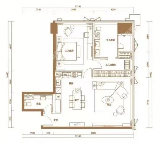 1室2厅 俊发逸天峰公寓户型图