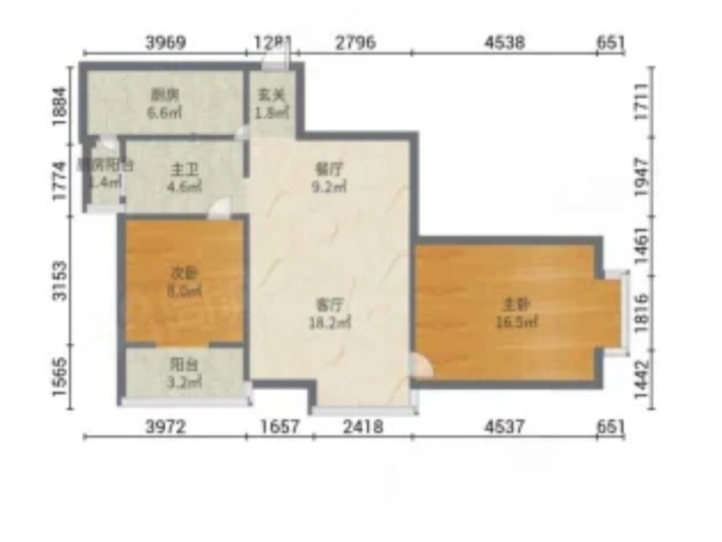 2室2廳1陽臺 花香四季戶型圖