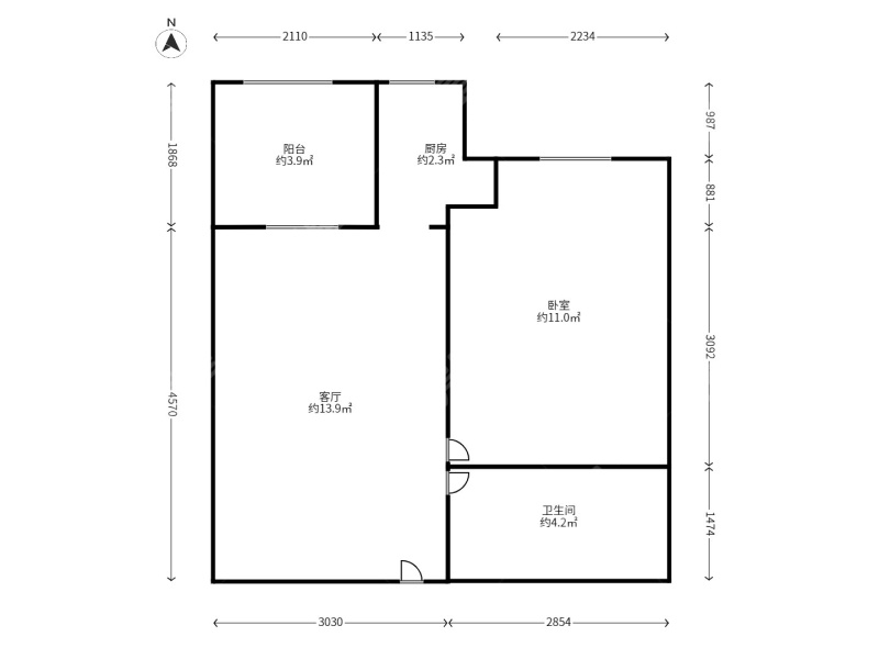 1室1廳1陽臺 七彩之門戶型圖