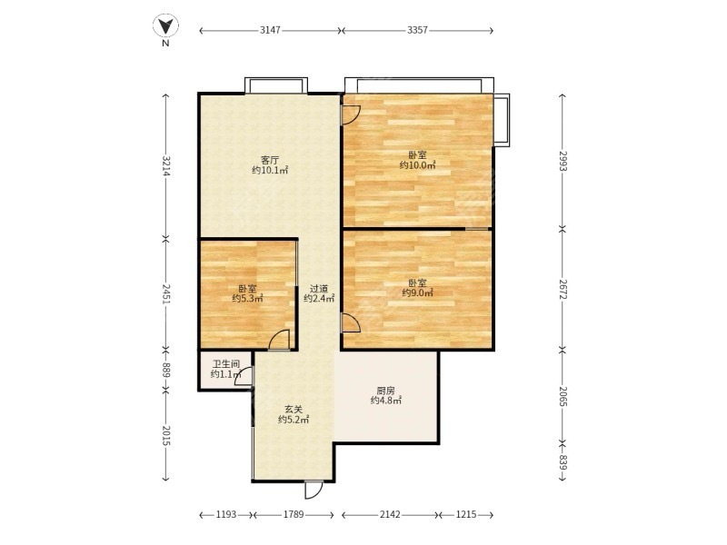 3室1廳1陽臺(tái) 棕樹營小區(qū)戶型圖