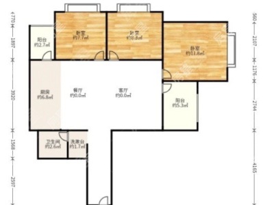 3室2廳1陽臺 景星花園戶型圖