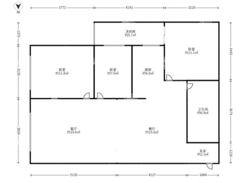 3室2廳1陽(yáng)臺(tái) 同德昆明廣場(chǎng)B區(qū)戶型圖