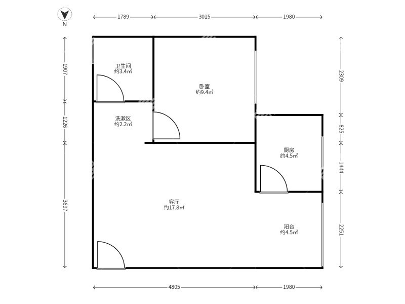1室1廳 江東鳴翠園東區(qū)戶(hù)型圖
